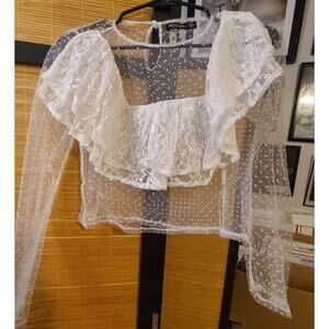 >5/$40< Nasty Gal Polka Dot See Through Frilly Cropped Long Sleeve